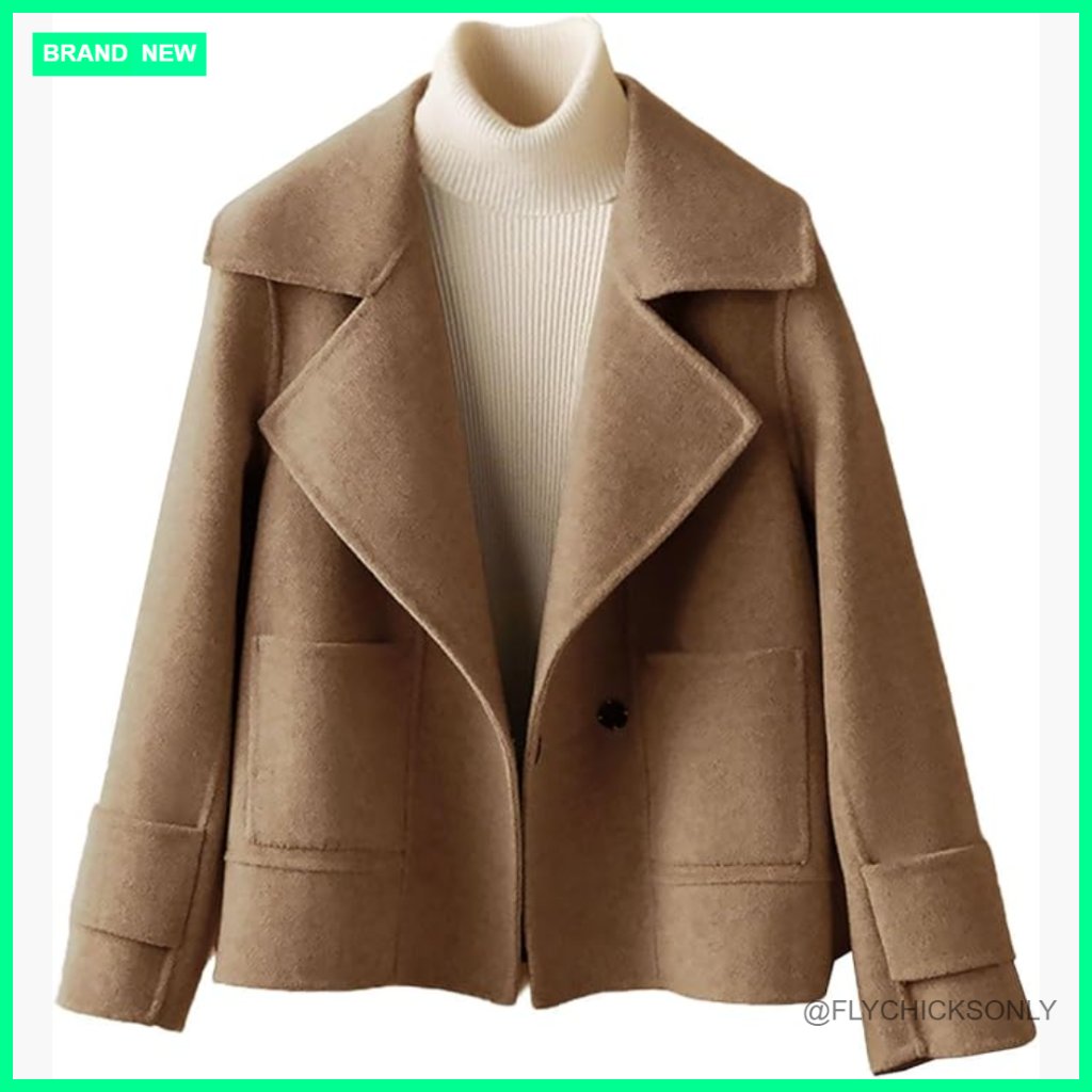 Cropped Wool Pea Coat With Notched Lapel And Pockets